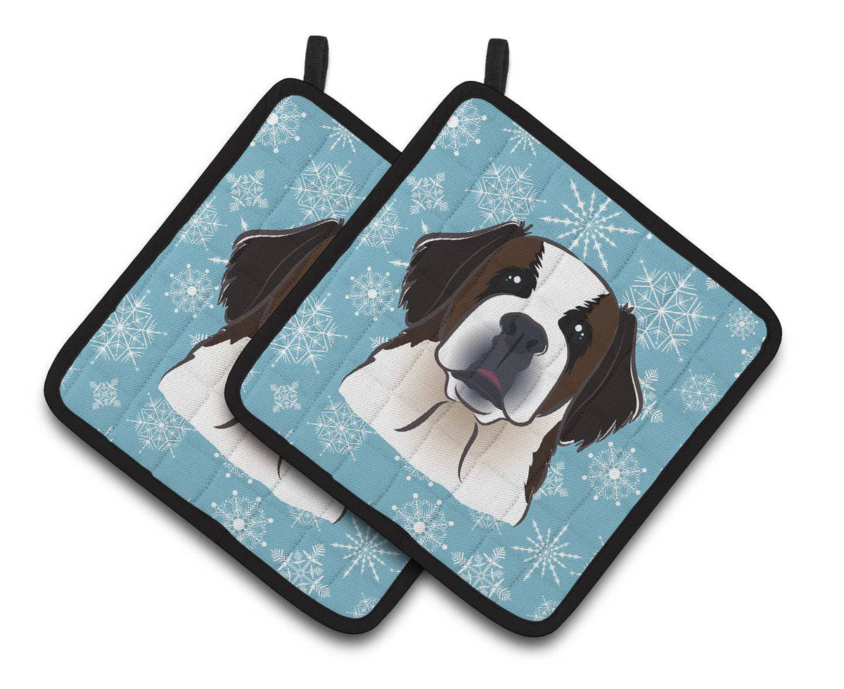 Snowflake Saint Bernard Pair of Pot Holders BB1680PTHD - the-store.com