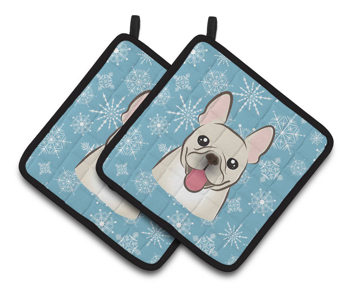 Snowflake French Bulldog Pair of Pot Holders BB1672PTHD - the-store.com