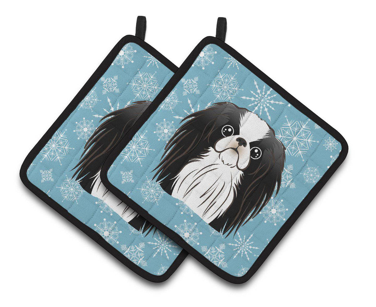 Snowflake Japanese Chin Pair of Pot Holders BB1664PTHD - the-store.com