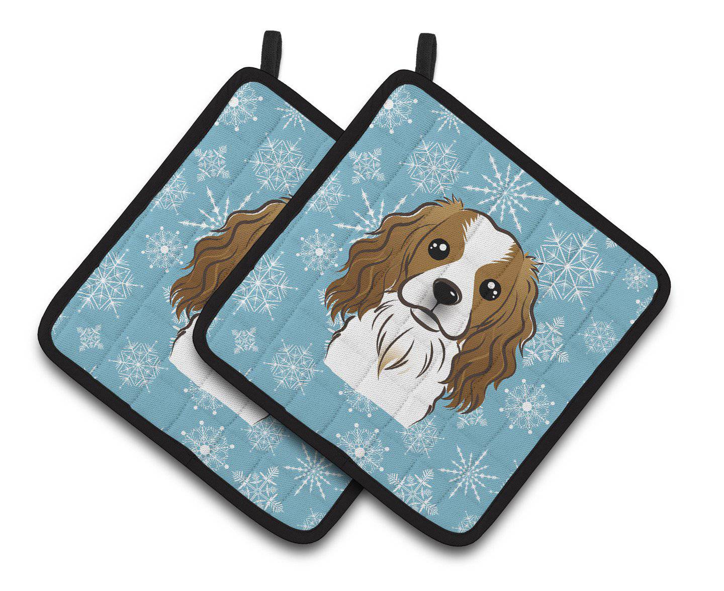 Snowflake Cavalier Spaniel Pair of Pot Holders BB1658PTHD - the-store.com