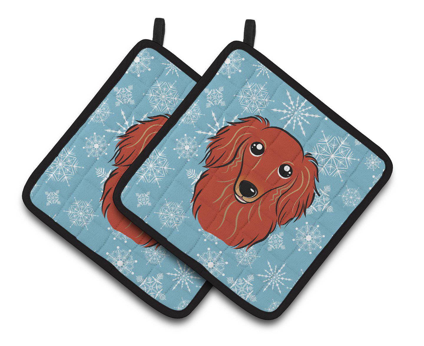 Snowflake Longhair Red Dachshund Pair of Pot Holders BB1648PTHD - the-store.com