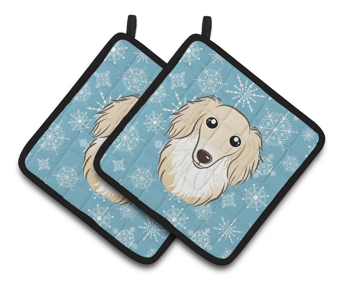 Snowflake Longhair Creme Dachshund Pair of Pot Holders BB1646PTHD - the-store.com