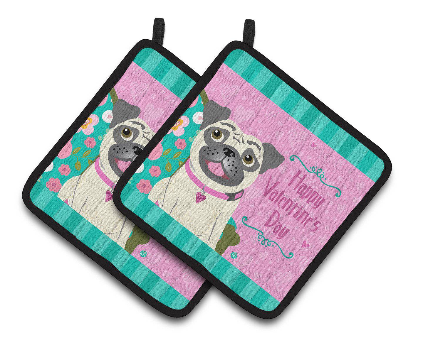 Happy Valentine's Day Pug Pair of Pot Holders VHA3002PTHD - the-store.com