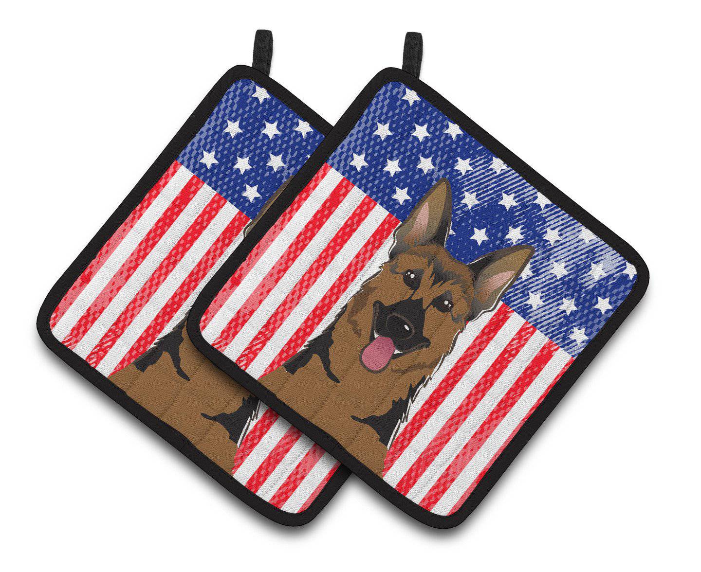 American Flag and German Shepherd Pair of Pot Holders BB2141PTHD - the-store.com