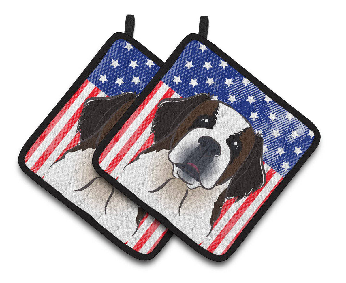 American Flag and Saint Bernard Pair of Pot Holders BB2176PTHD - the-store.com