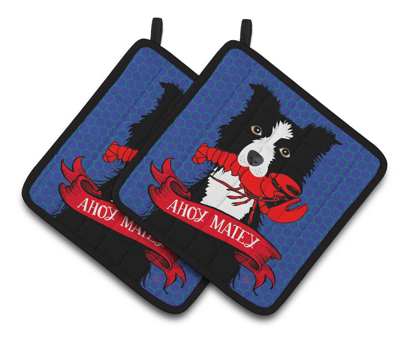 Ahoy Matey Nautical Border Collie Pair of Pot Holders VHA3011PTHD - the-store.com