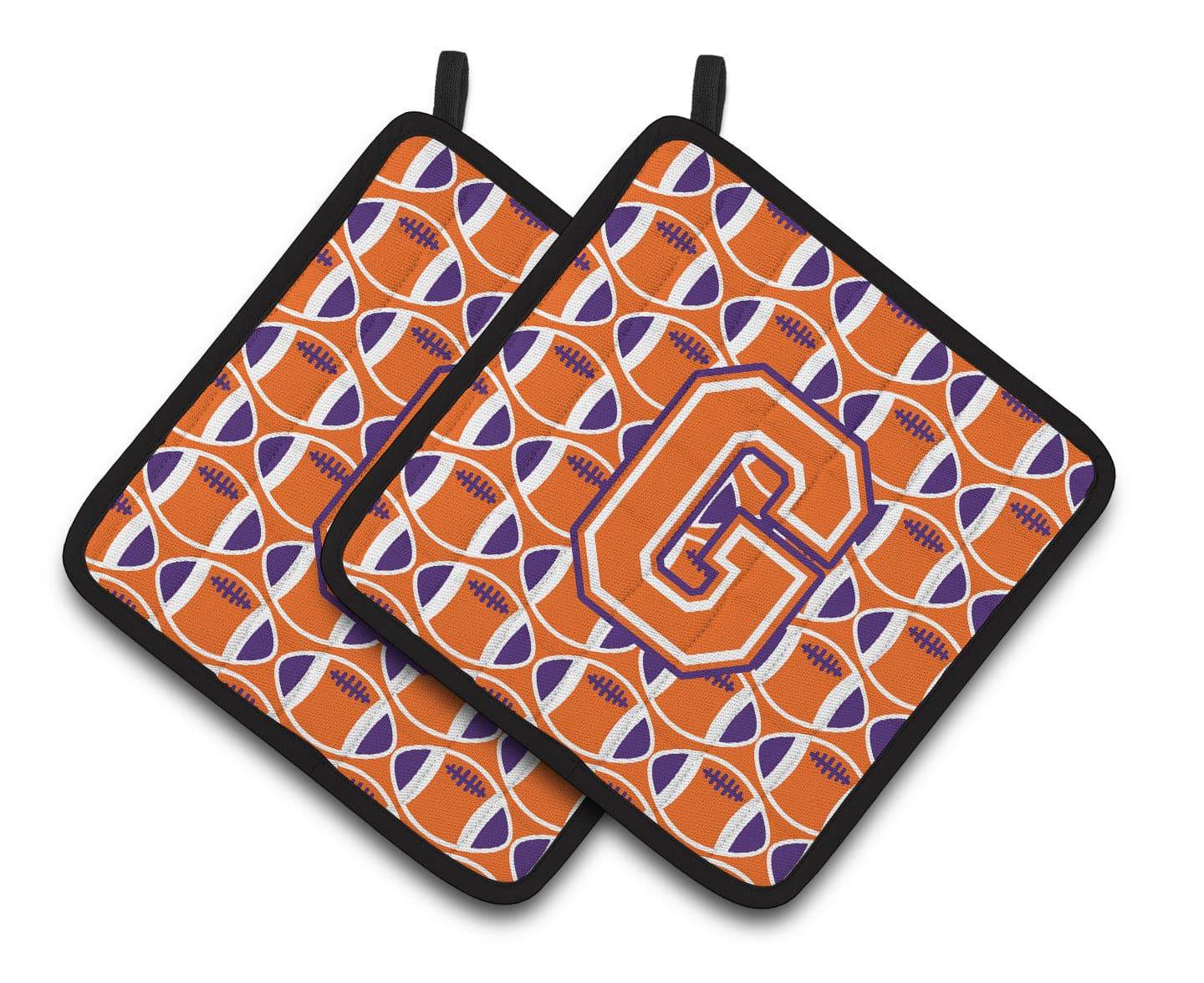 "Letter G Football Orange, White and Regalia Pair of Pot Holders CJ1072-GPTHD" - the-store.com