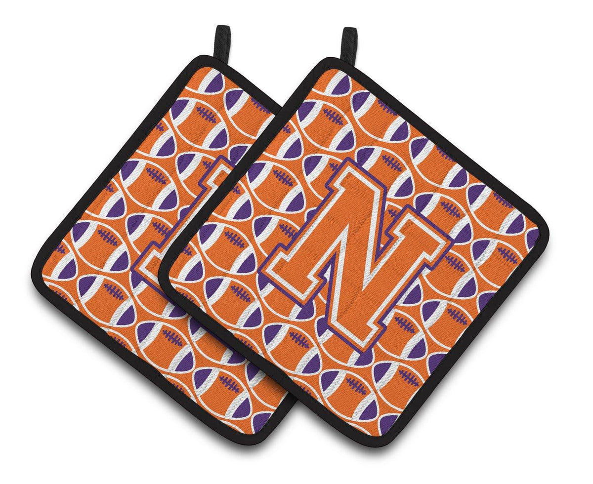 &quot;Letter N Football Orange, White and Regalia Pair of Pot Holders CJ1072-NPTHD&quot; - the-store.com