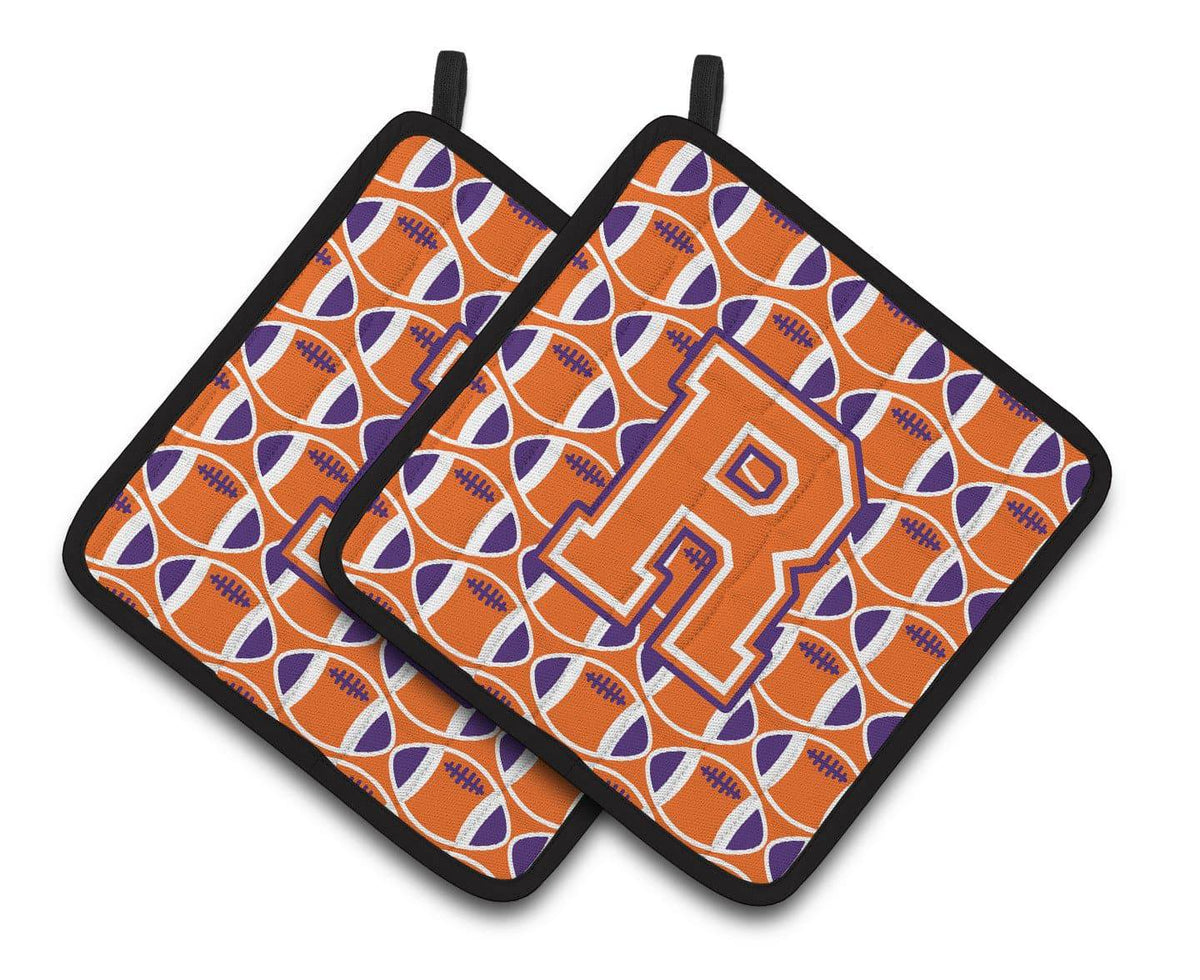 &quot;Letter R Football Orange, White and Regalia Pair of Pot Holders CJ1072-RPTHD&quot; - the-store.com