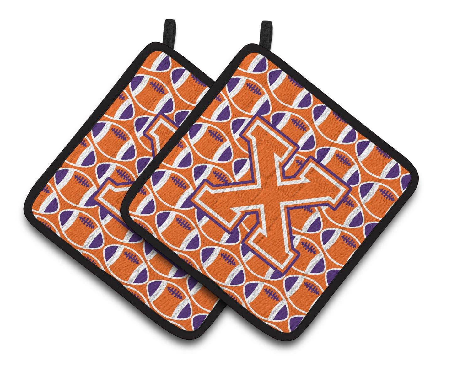 "Letter X Football Orange, White and Regalia Pair of Pot Holders CJ1072-XPTHD" - the-store.com