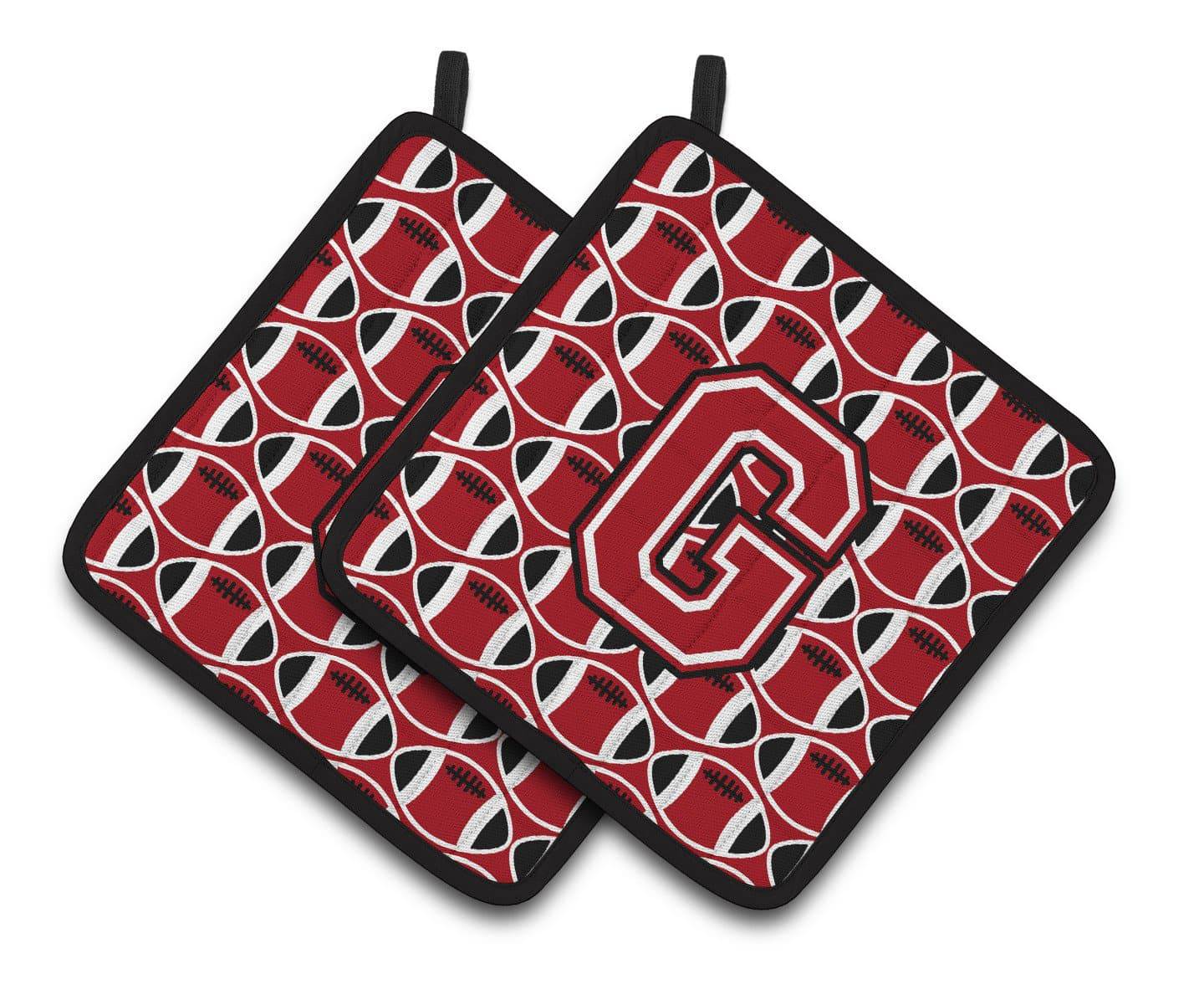 "Letter G Football Red, Black and White Pair of Pot Holders CJ1073-GPTHD" - the-store.com