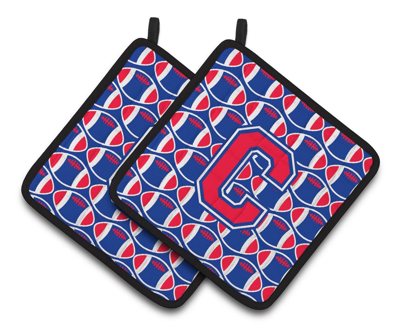 Letter C Football Harvard Crimson and Yale Blue Pair of Pot Holders CJ1076-CPTHD - the-store.com