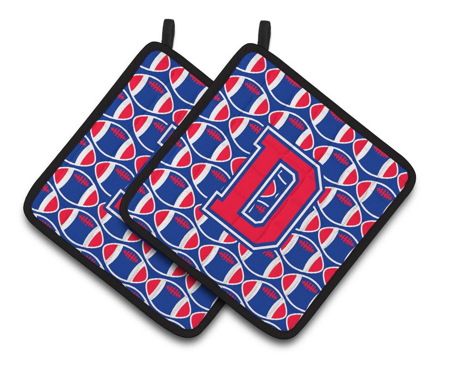 Letter D Football Harvard Crimson and Yale Blue Pair of Pot Holders CJ1076-DPTHD - the-store.com