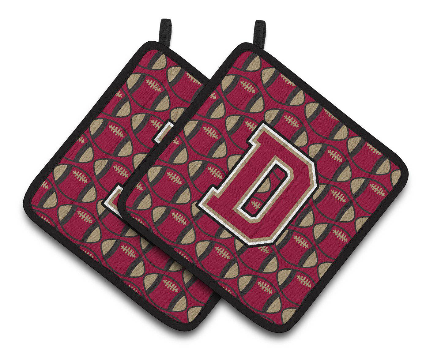 Letter D Football Garnet and Gold Pair of Pot Holders CJ1078-DPTHD - the-store.com