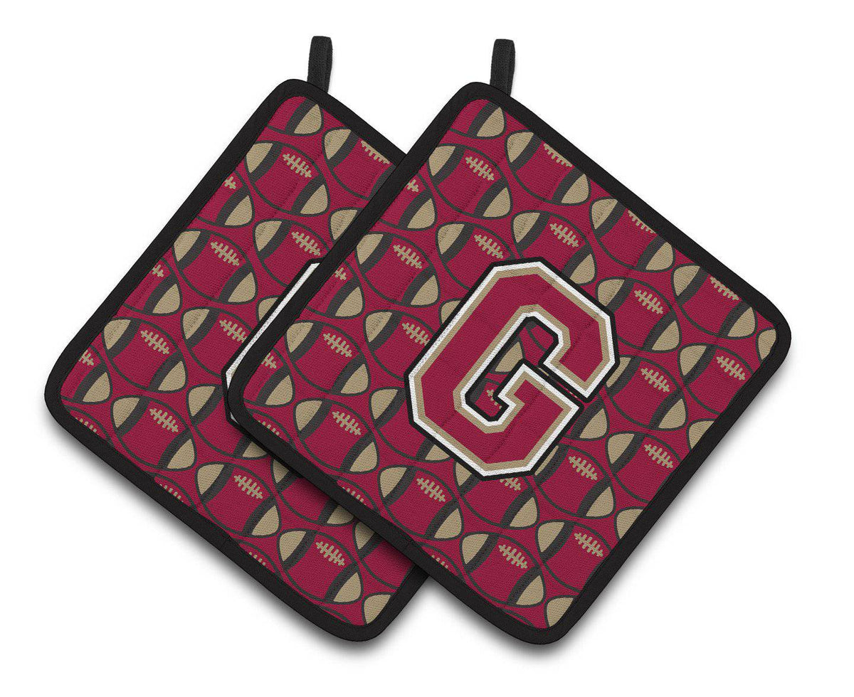 Letter G Football Garnet and Gold Pair of Pot Holders CJ1078-GPTHD - the-store.com