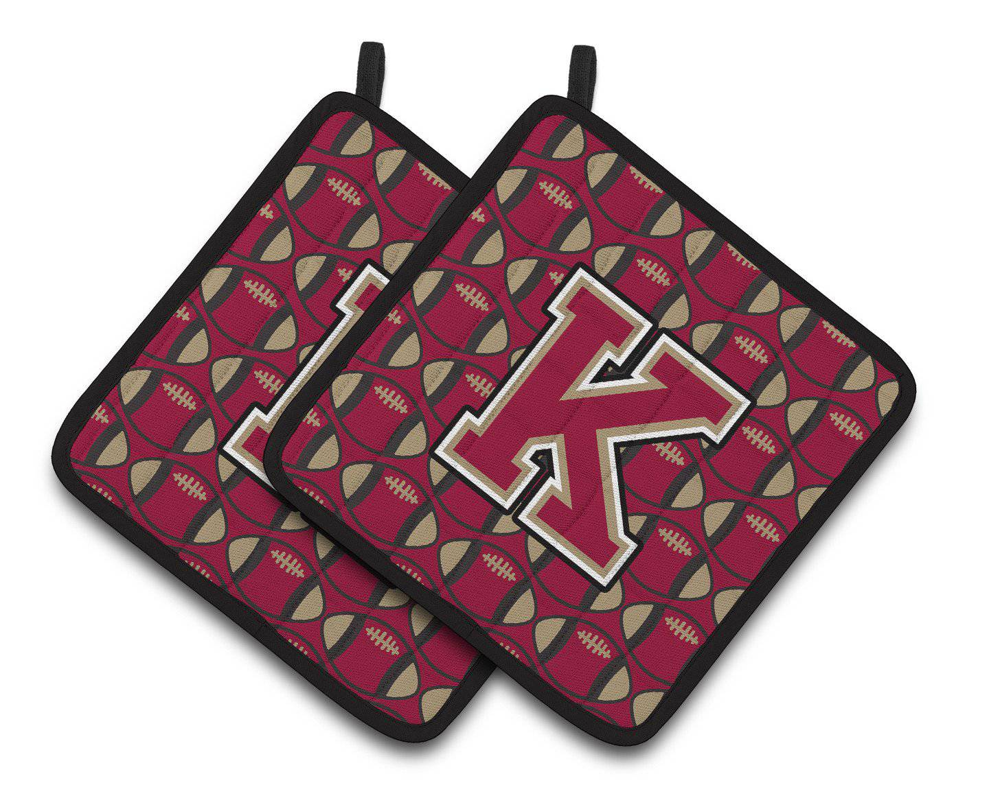 Letter K Football Garnet and Gold Pair of Pot Holders CJ1078-KPTHD - the-store.com