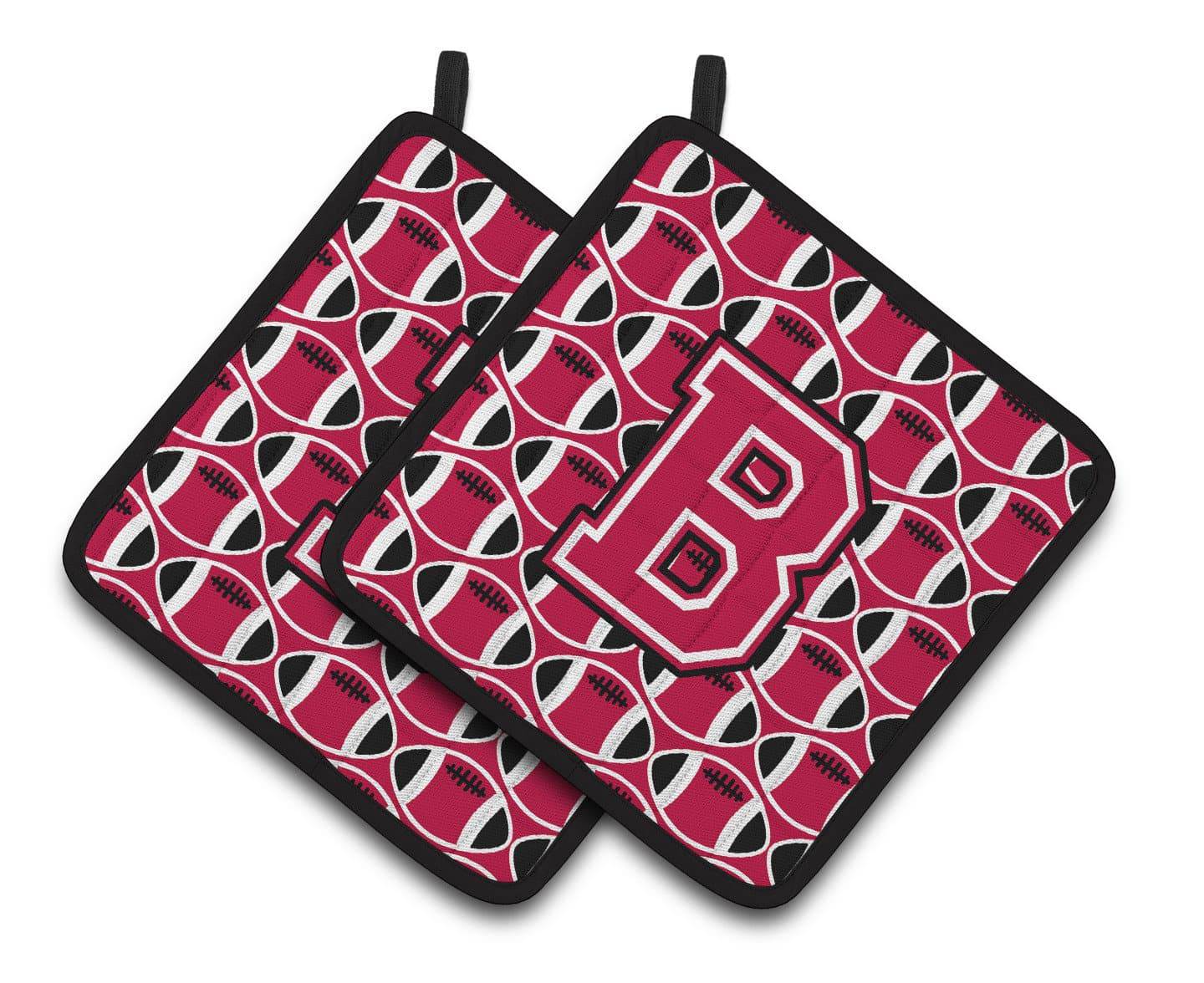 Letter B Football Crimson and White Pair of Pot Holders CJ1079-BPTHD - the-store.com