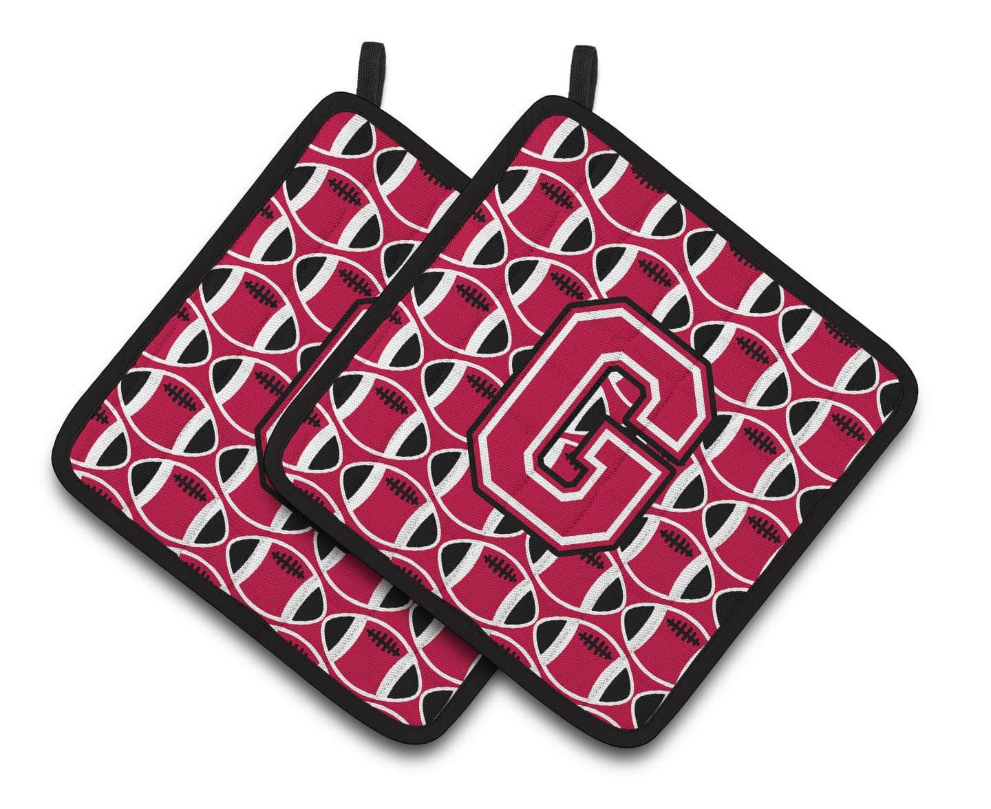 Letter G Football Crimson and White Pair of Pot Holders CJ1079-GPTHD - the-store.com