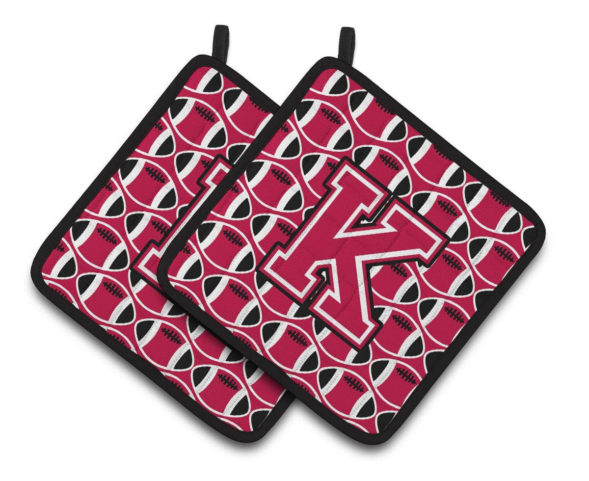 Letter K Football Crimson and White Pair of Pot Holders CJ1079-KPTHD - the-store.com