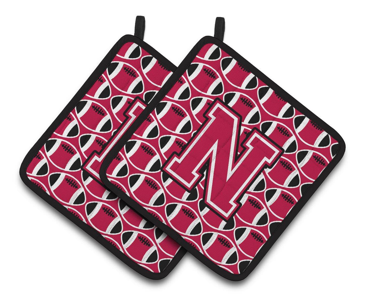 Letter N Football Crimson and White Pair of Pot Holders CJ1079-NPTHD - the-store.com