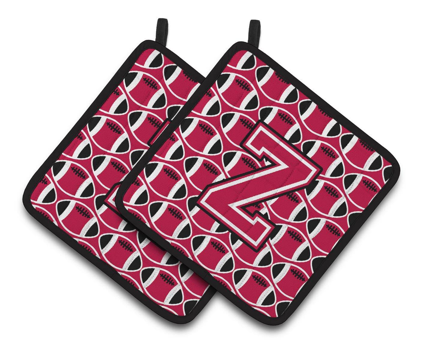 Letter Z Football Crimson and White Pair of Pot Holders CJ1079-ZPTHD - the-store.com