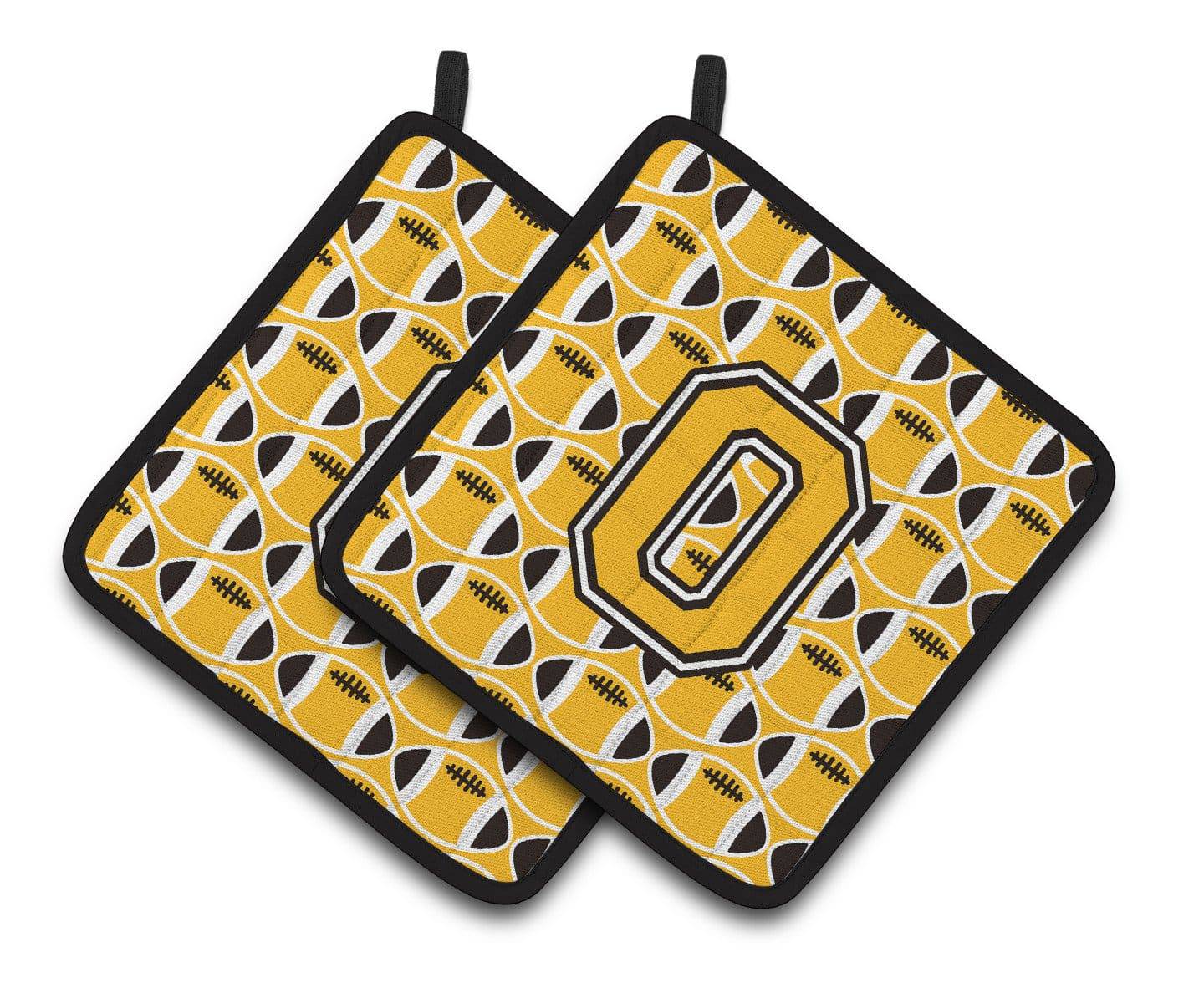 "Letter O Football Black, Old Gold and White Pair of Pot Holders CJ1080-OPTHD" - the-store.com