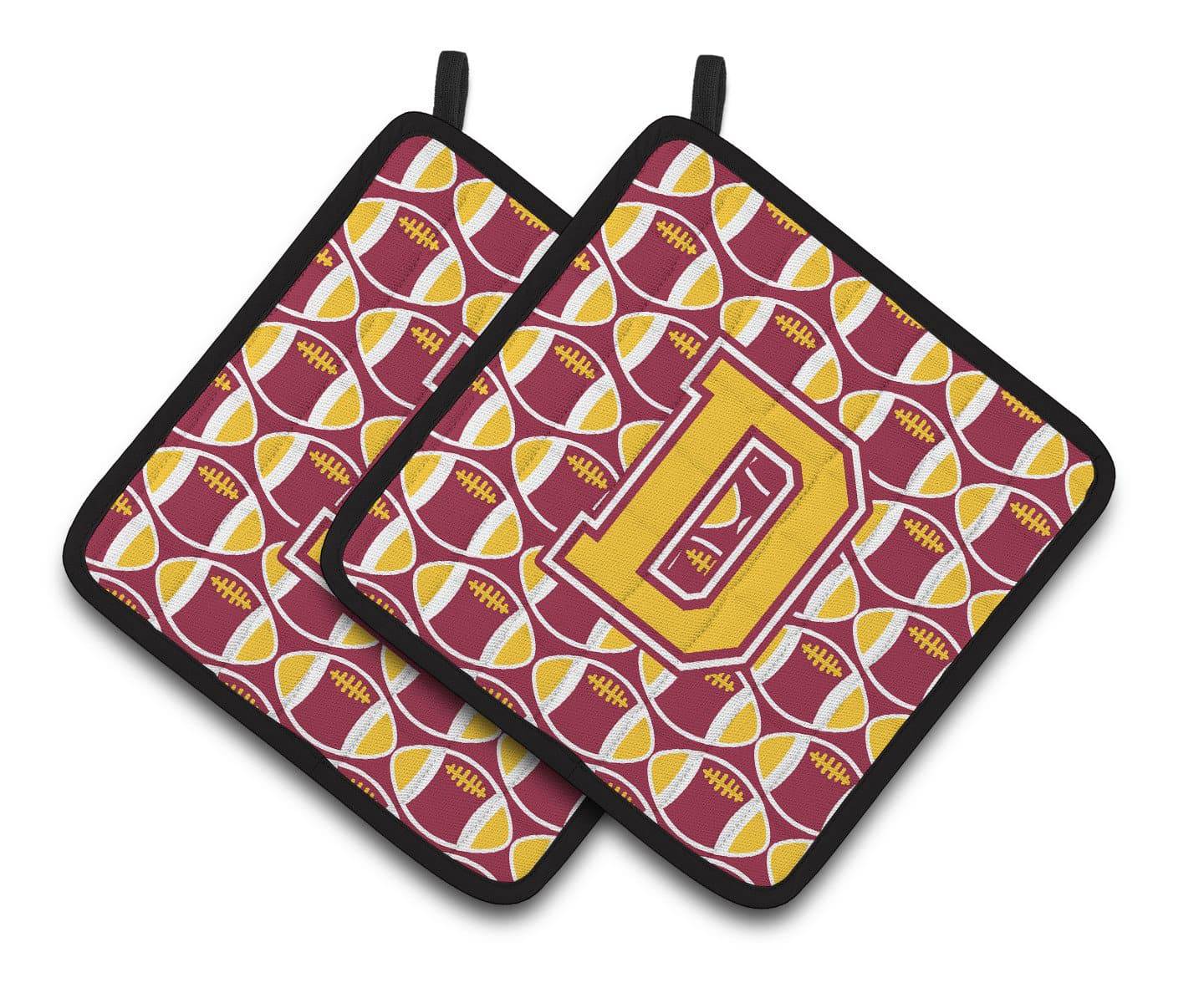 Letter D Football Maroon and Gold Pair of Pot Holders CJ1081-DPTHD - the-store.com