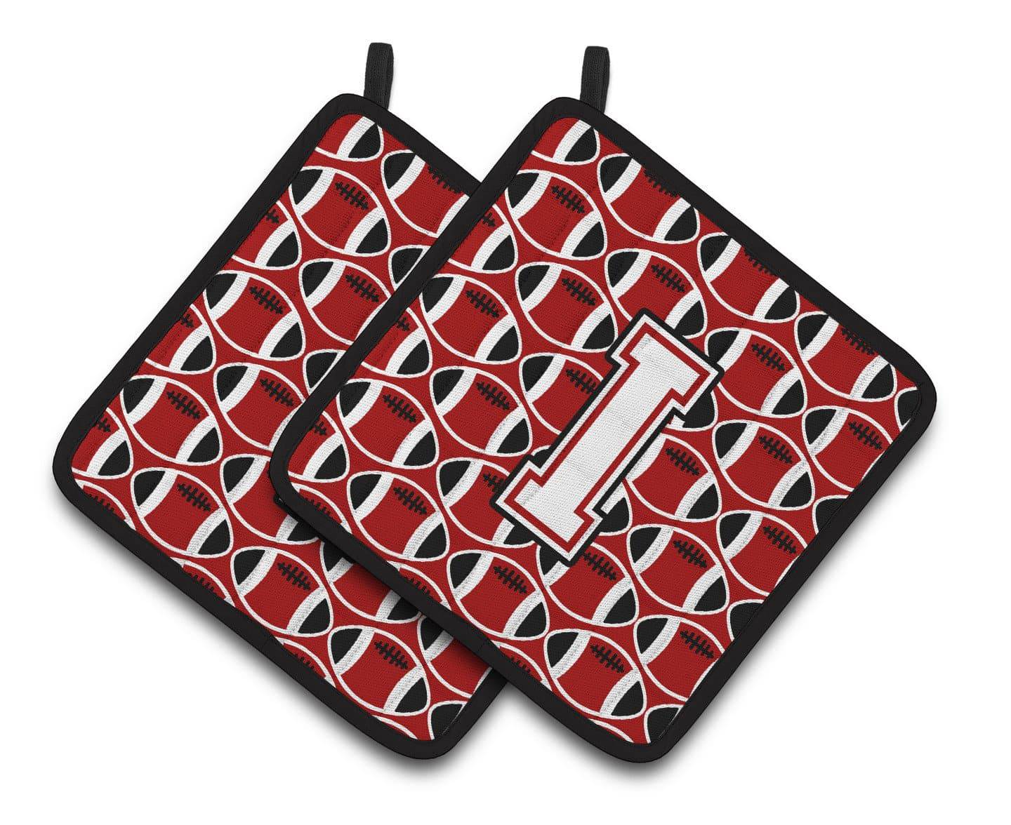 Letter I Football Cardinal and White Pair of Pot Holders CJ1082-IPTHD - the-store.com