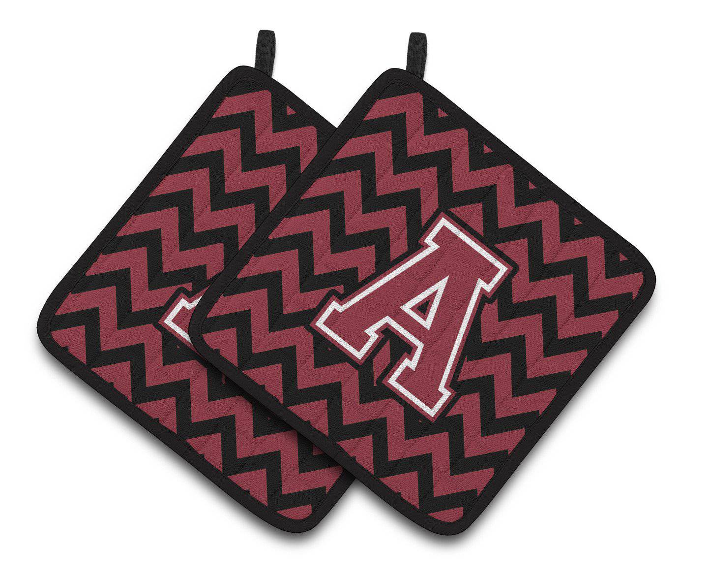 Letter A Chevron Garnet and Black  Pair of Pot Holders CJ1052-APTHD - the-store.com