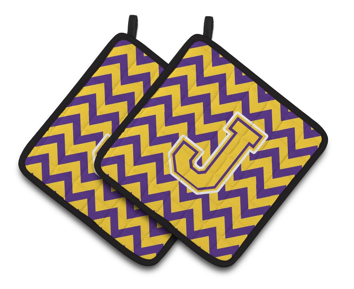 Letter J Chevron Purple and Gold Pair of Pot Holders CJ1041-JPTHD - the-store.com