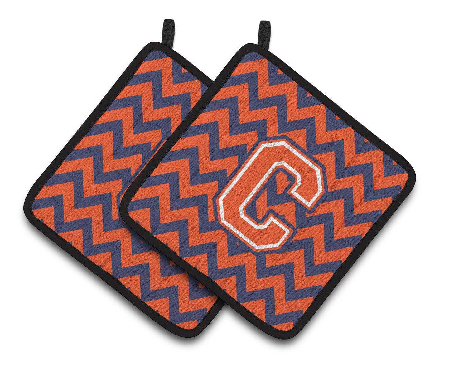 Letter C Chevron Orange and Blue Pair of Pot Holders CJ1042-CPTHD - the-store.com