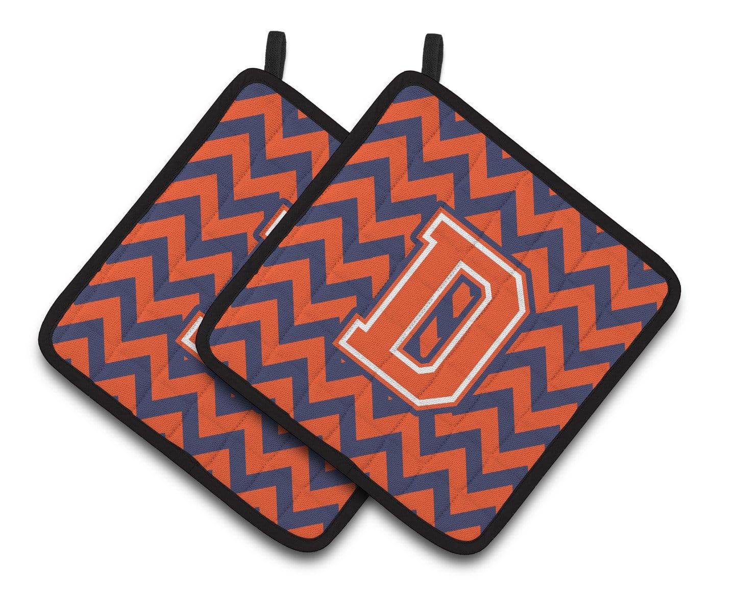 Letter D Chevron Orange and Blue Pair of Pot Holders CJ1042-DPTHD - the-store.com