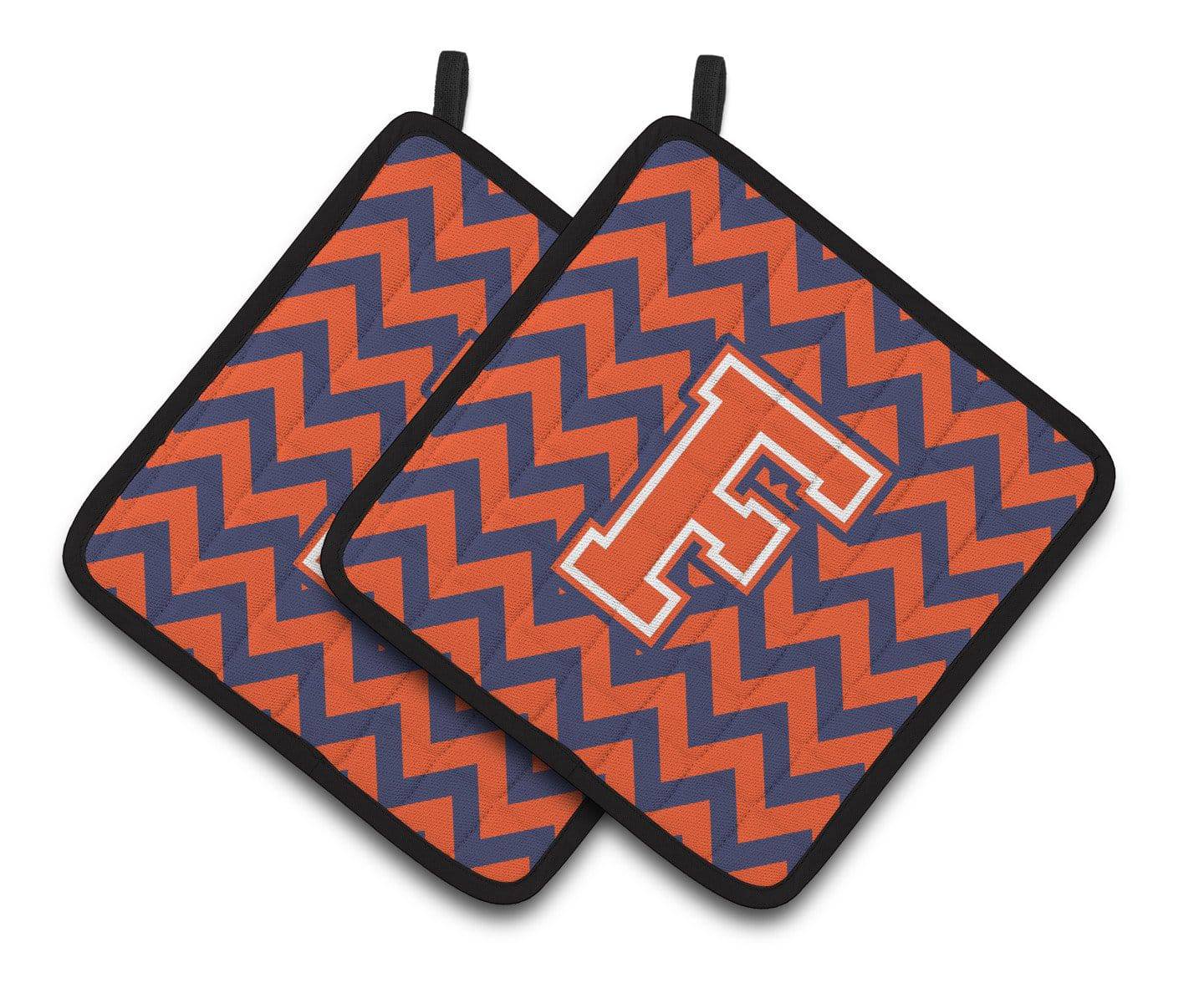 Letter F Chevron Orange and Blue Pair of Pot Holders CJ1042-FPTHD - the-store.com