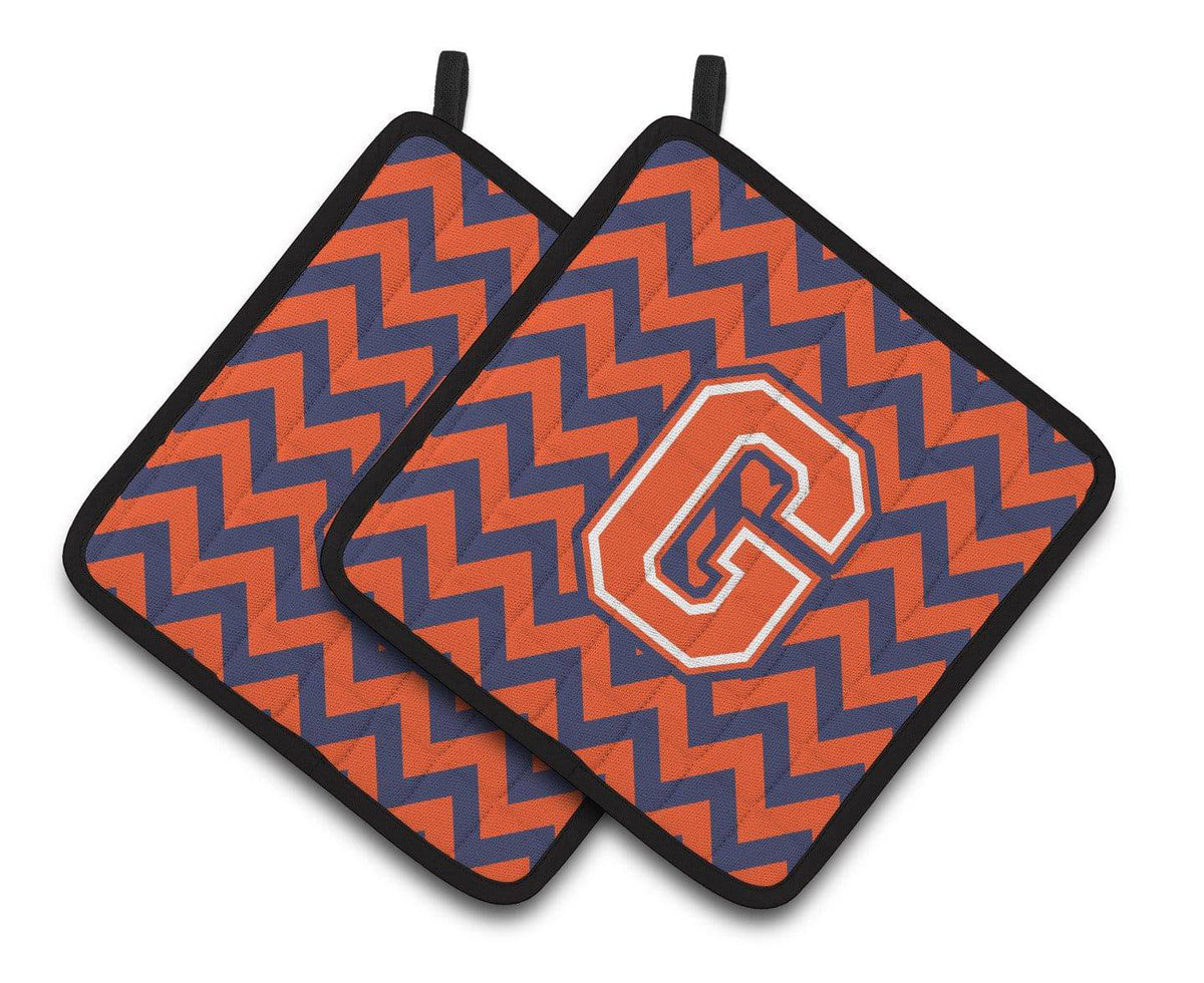 Letter G Chevron Orange and Blue Pair of Pot Holders CJ1042-GPTHD - the-store.com