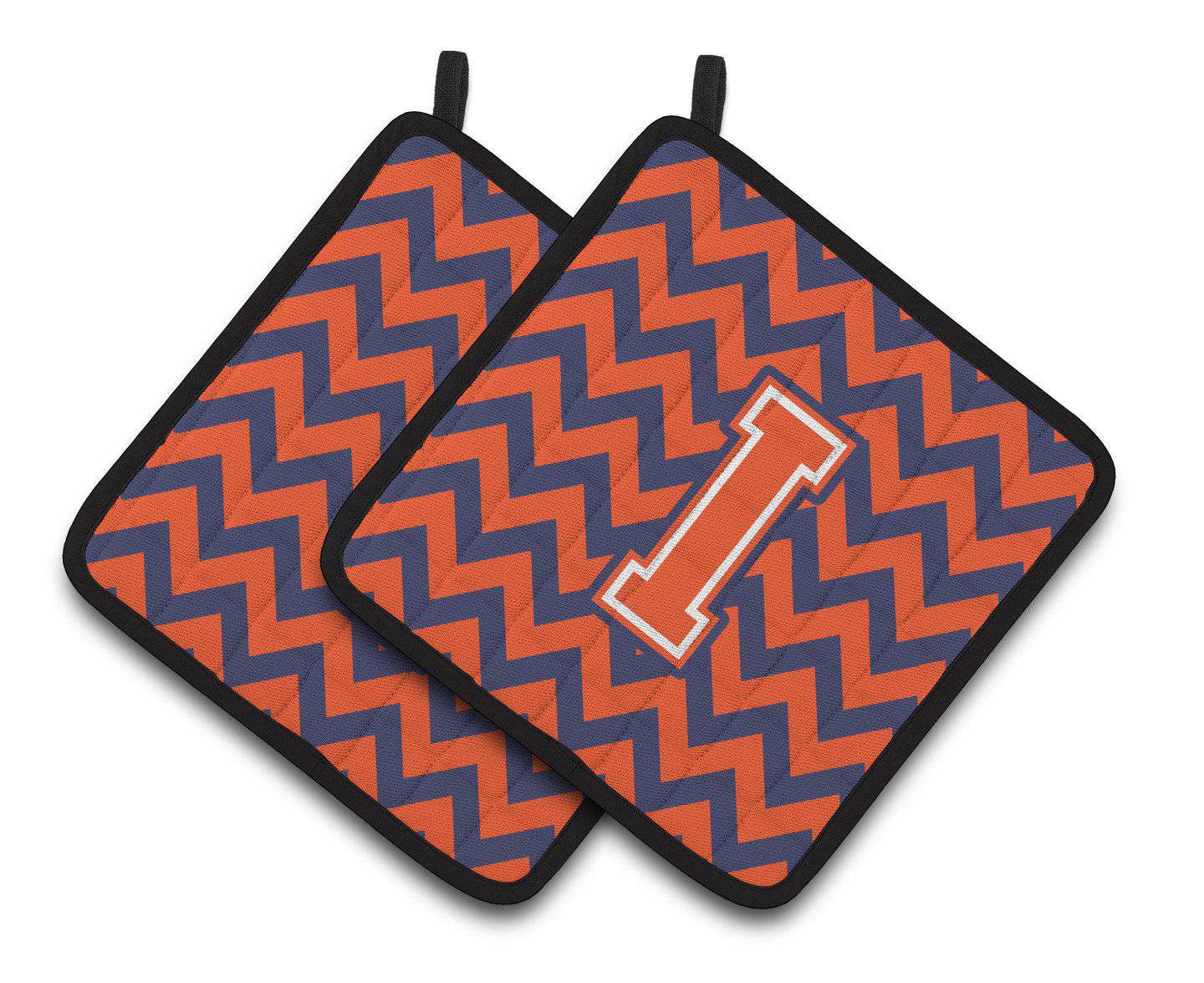 Letter I Chevron Orange and Blue Pair of Pot Holders CJ1042-IPTHD - the-store.com