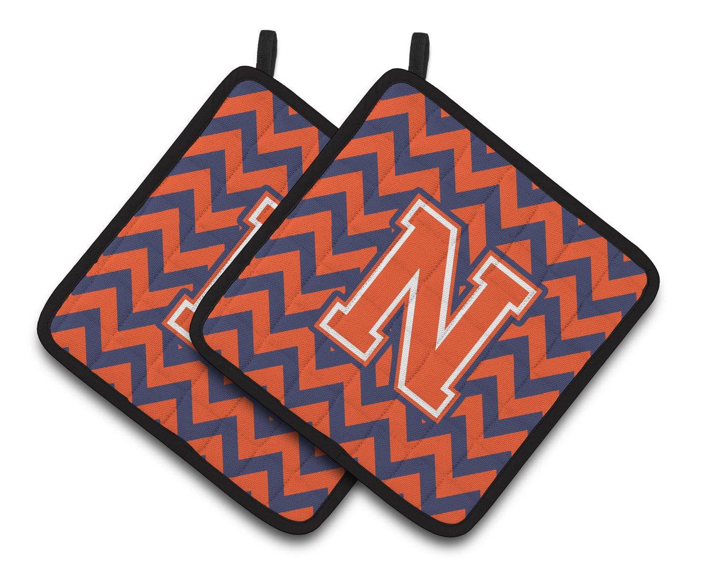 Letter N Chevron Orange and Blue Pair of Pot Holders CJ1042-NPTHD - the-store.com