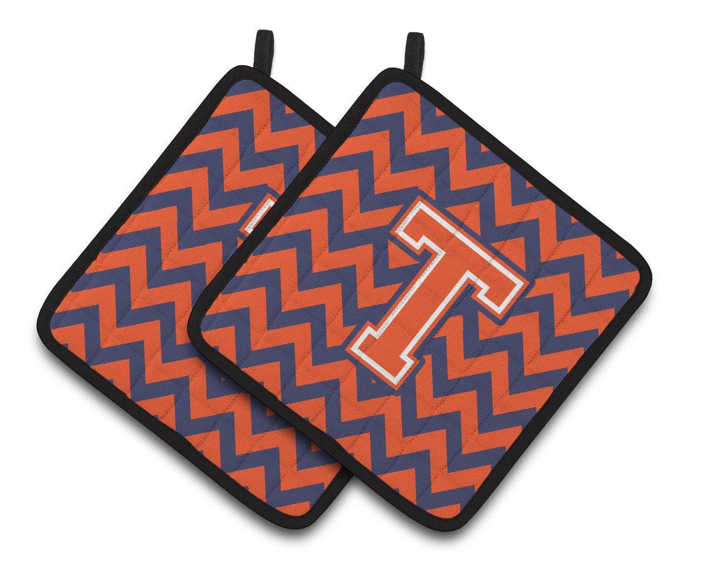 Letter T Chevron Orange and Blue Pair of Pot Holders CJ1042-TPTHD - the-store.com