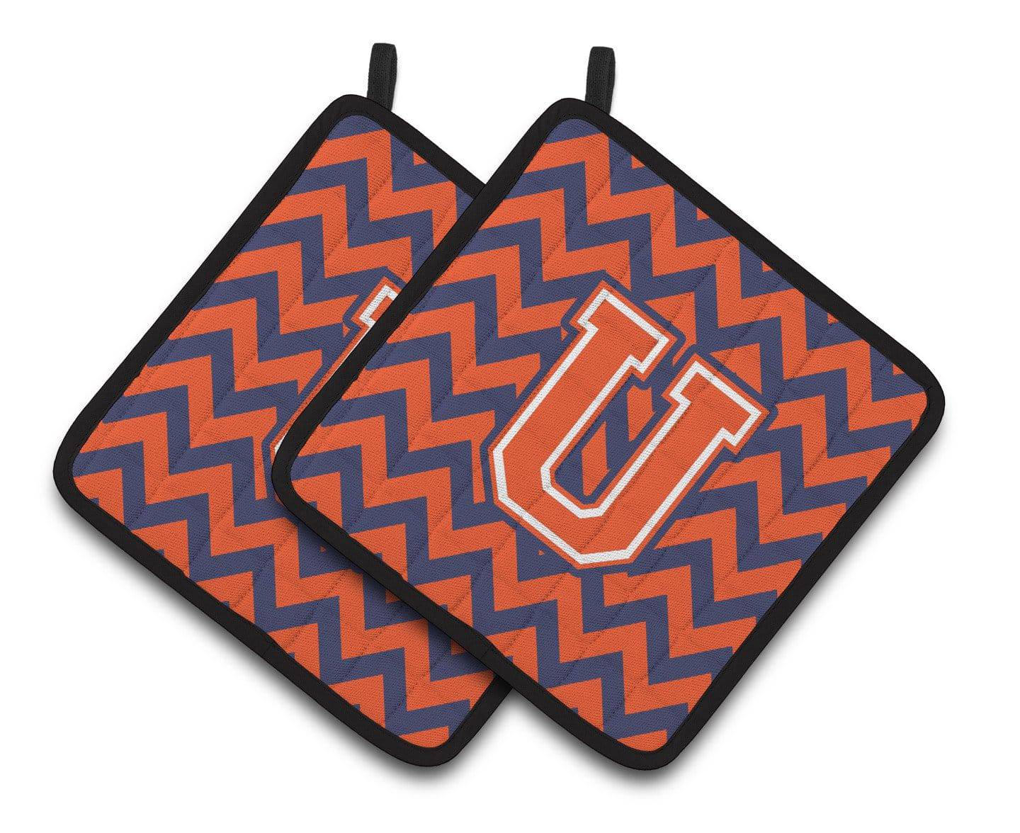 Letter U Chevron Orange and Blue Pair of Pot Holders CJ1042-UPTHD - the-store.com