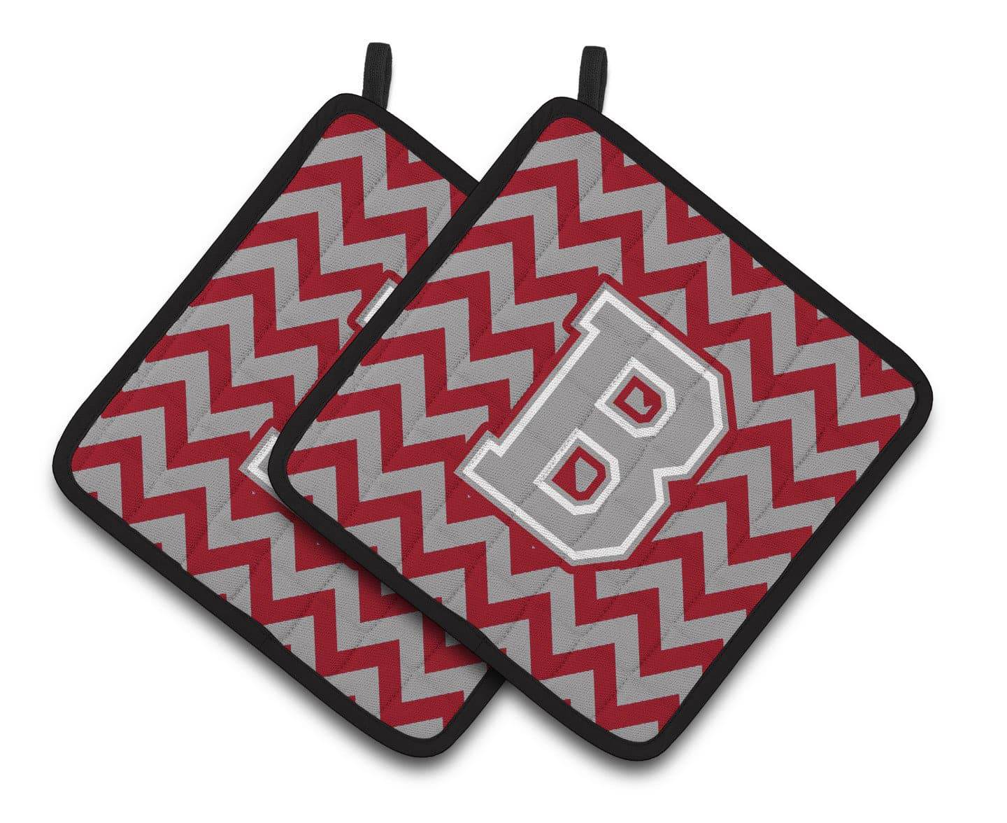 Letter B Chevron Crimson and Grey   Pair of Pot Holders CJ1043-BPTHD - the-store.com