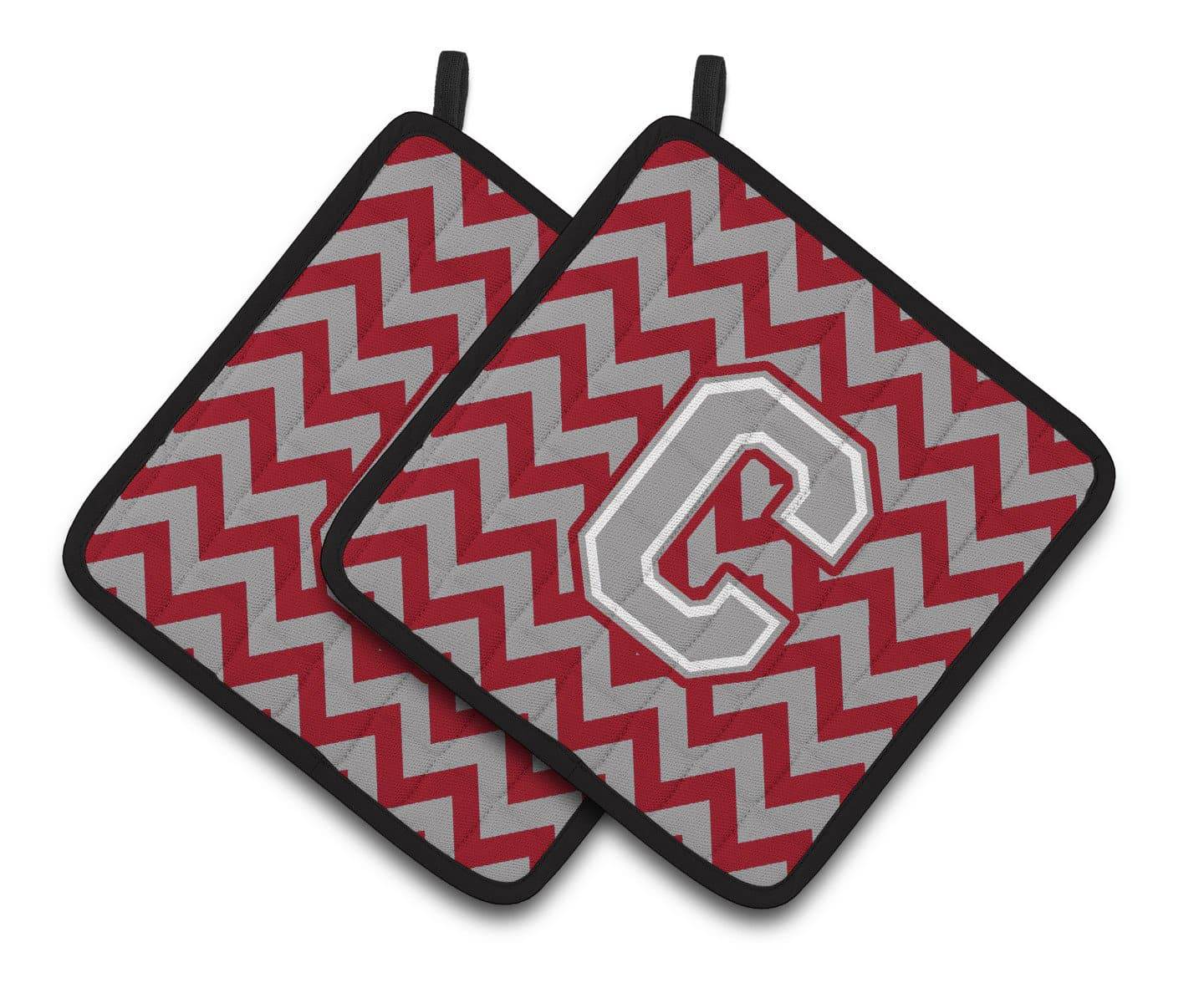 Letter C Chevron Crimson and Grey   Pair of Pot Holders CJ1043-CPTHD - the-store.com