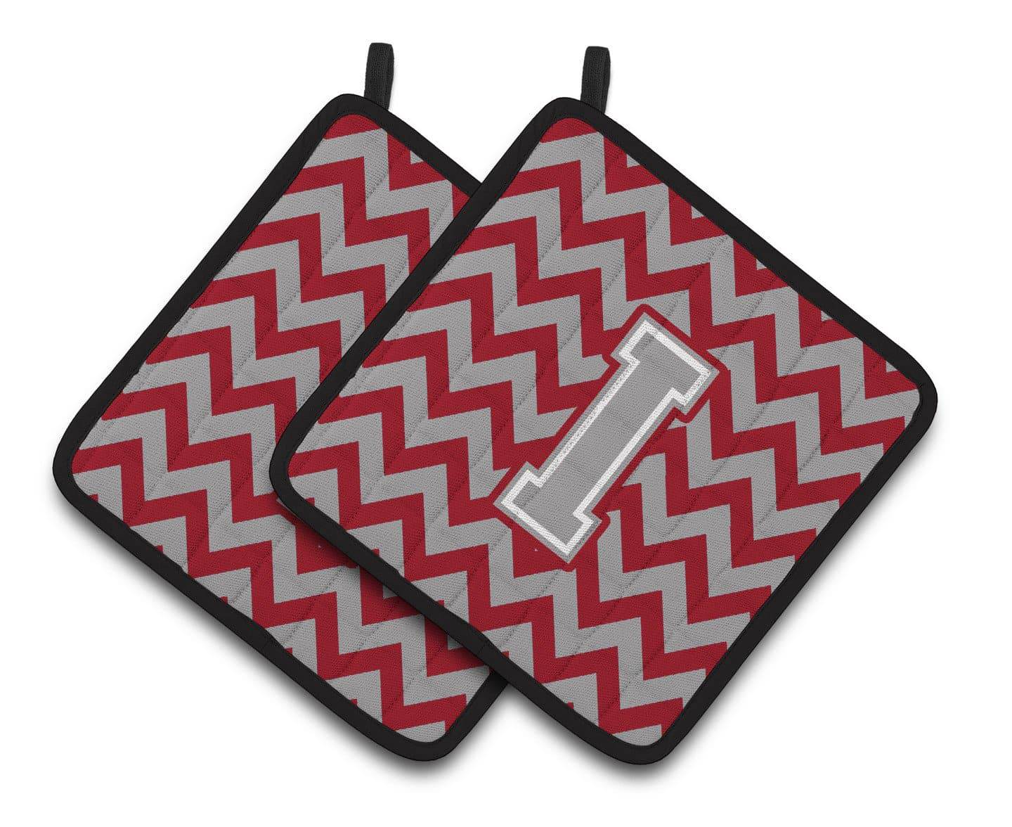 Letter I Chevron Crimson and Grey   Pair of Pot Holders CJ1043-IPTHD - the-store.com