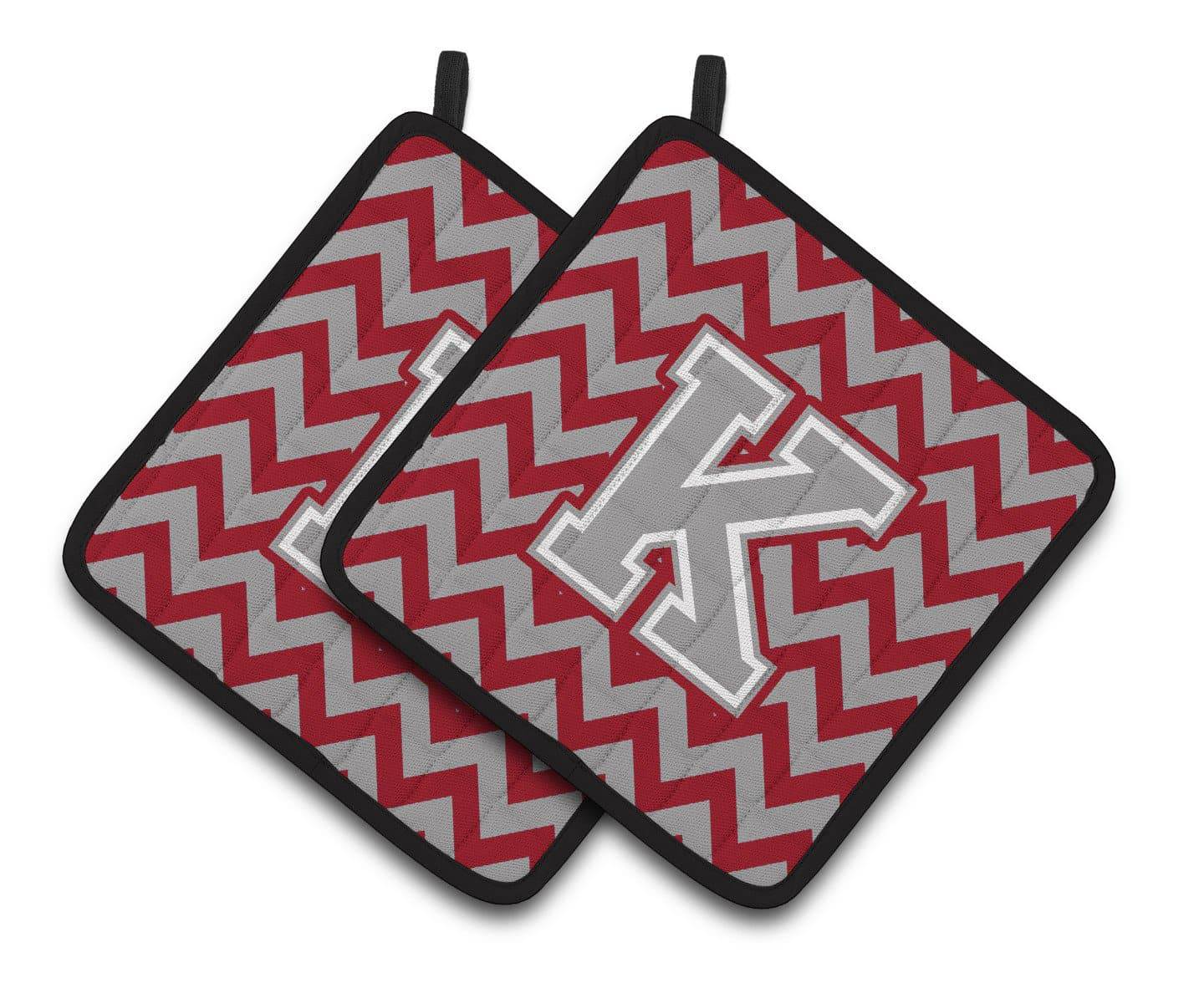 Letter K Chevron Crimson and Grey   Pair of Pot Holders CJ1043-KPTHD - the-store.com