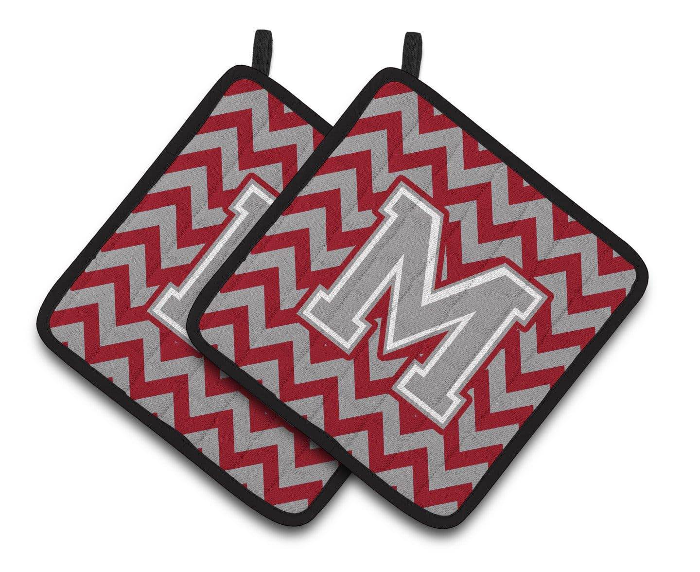 Letter M Chevron Crimson and Grey   Pair of Pot Holders CJ1043-MPTHD - the-store.com