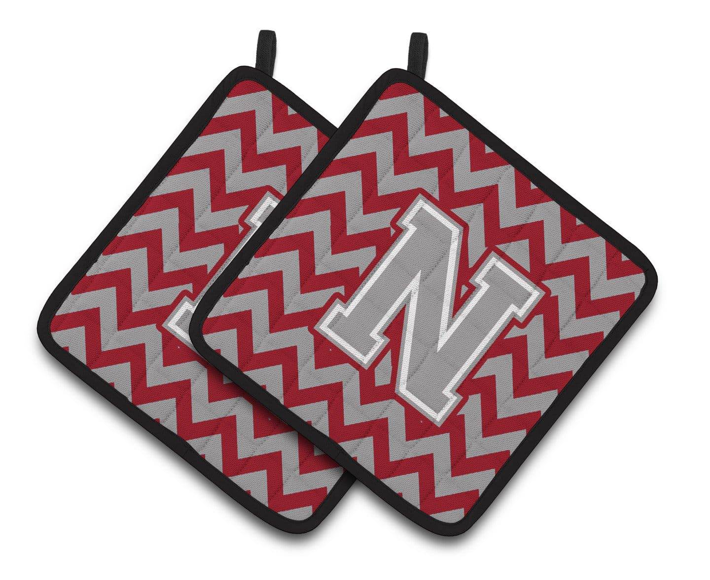 Letter N Chevron Crimson and Grey   Pair of Pot Holders CJ1043-NPTHD - the-store.com