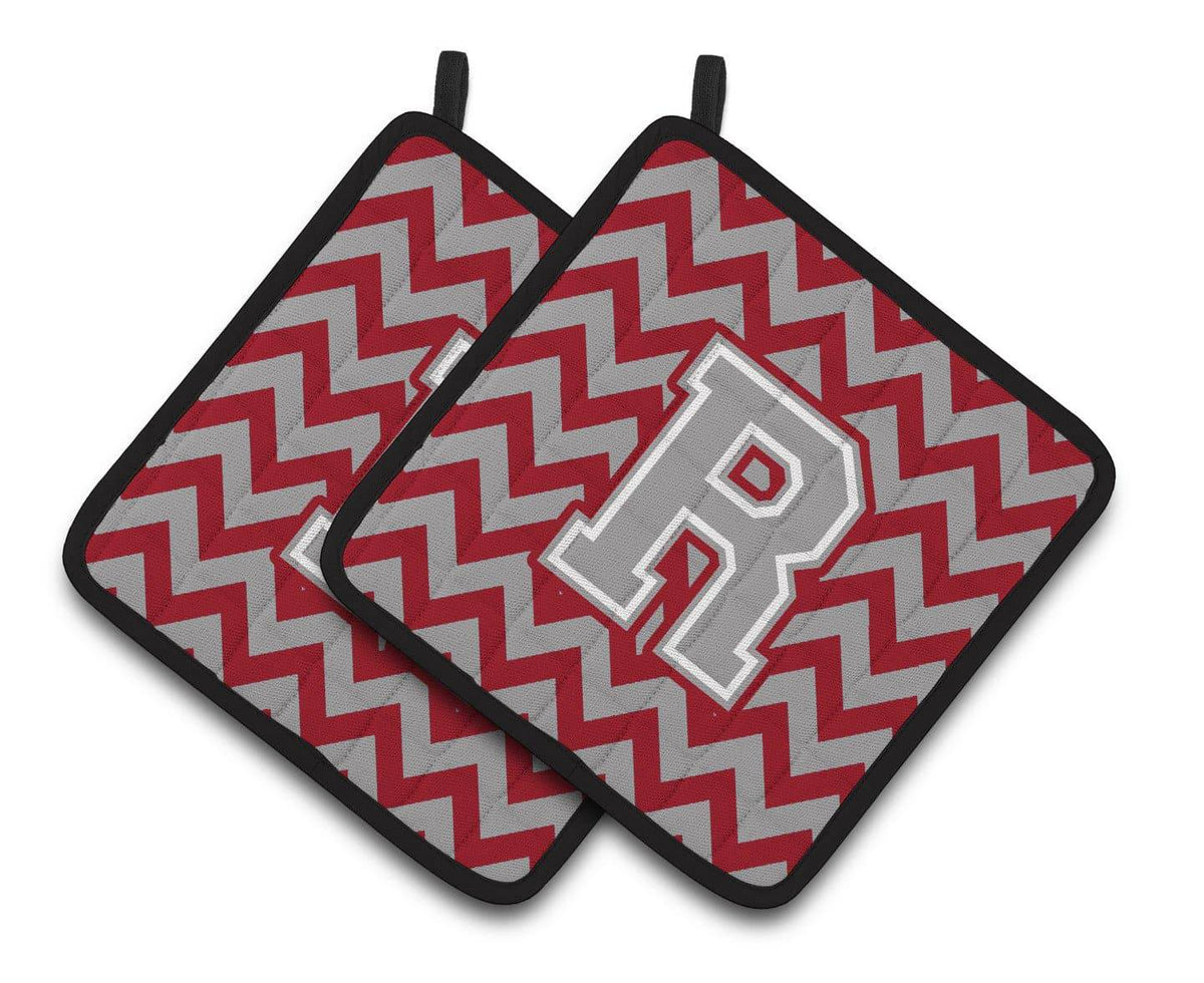 Letter R Chevron Crimson and Grey   Pair of Pot Holders CJ1043-RPTHD - the-store.com