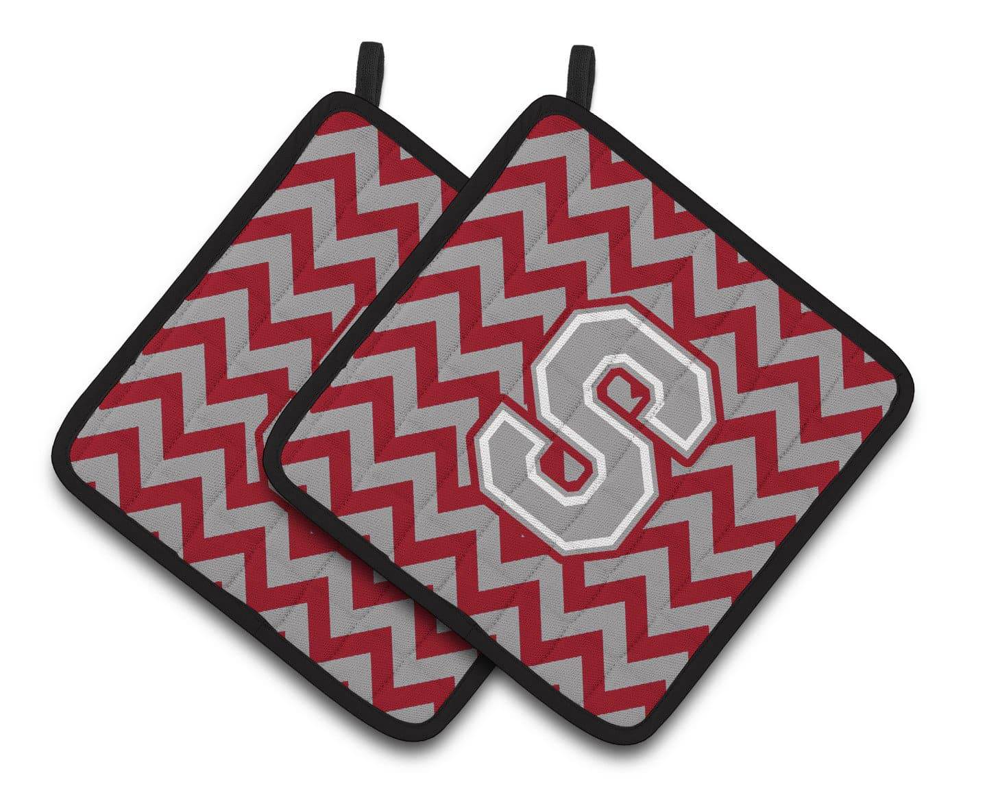 Letter S Chevron Crimson and Grey   Pair of Pot Holders CJ1043-SPTHD - the-store.com