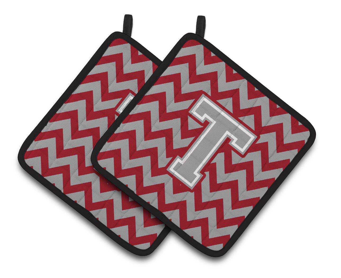 Letter T Chevron Crimson and Grey   Pair of Pot Holders CJ1043-TPTHD - the-store.com