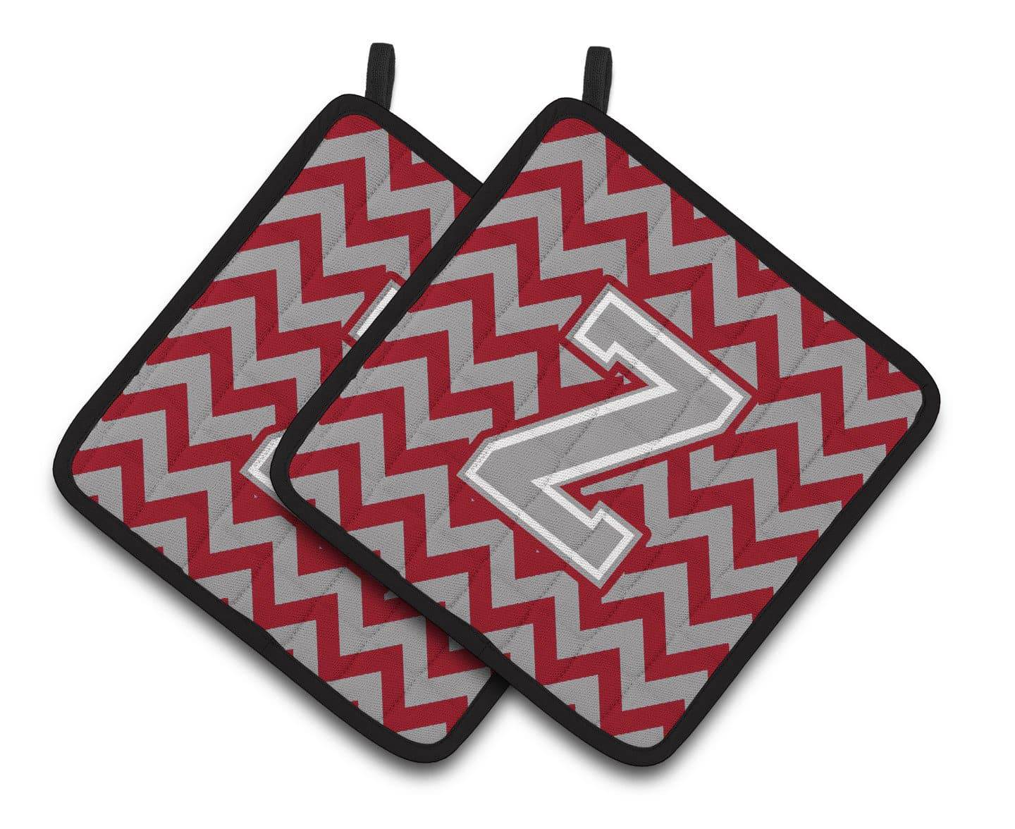 Letter Z Chevron Crimson and Grey   Pair of Pot Holders CJ1043-ZPTHD - the-store.com