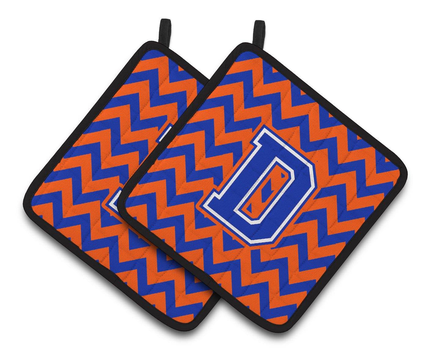 Letter D Chevron Orange and Blue Pair of Pot Holders CJ1044-DPTHD - the-store.com