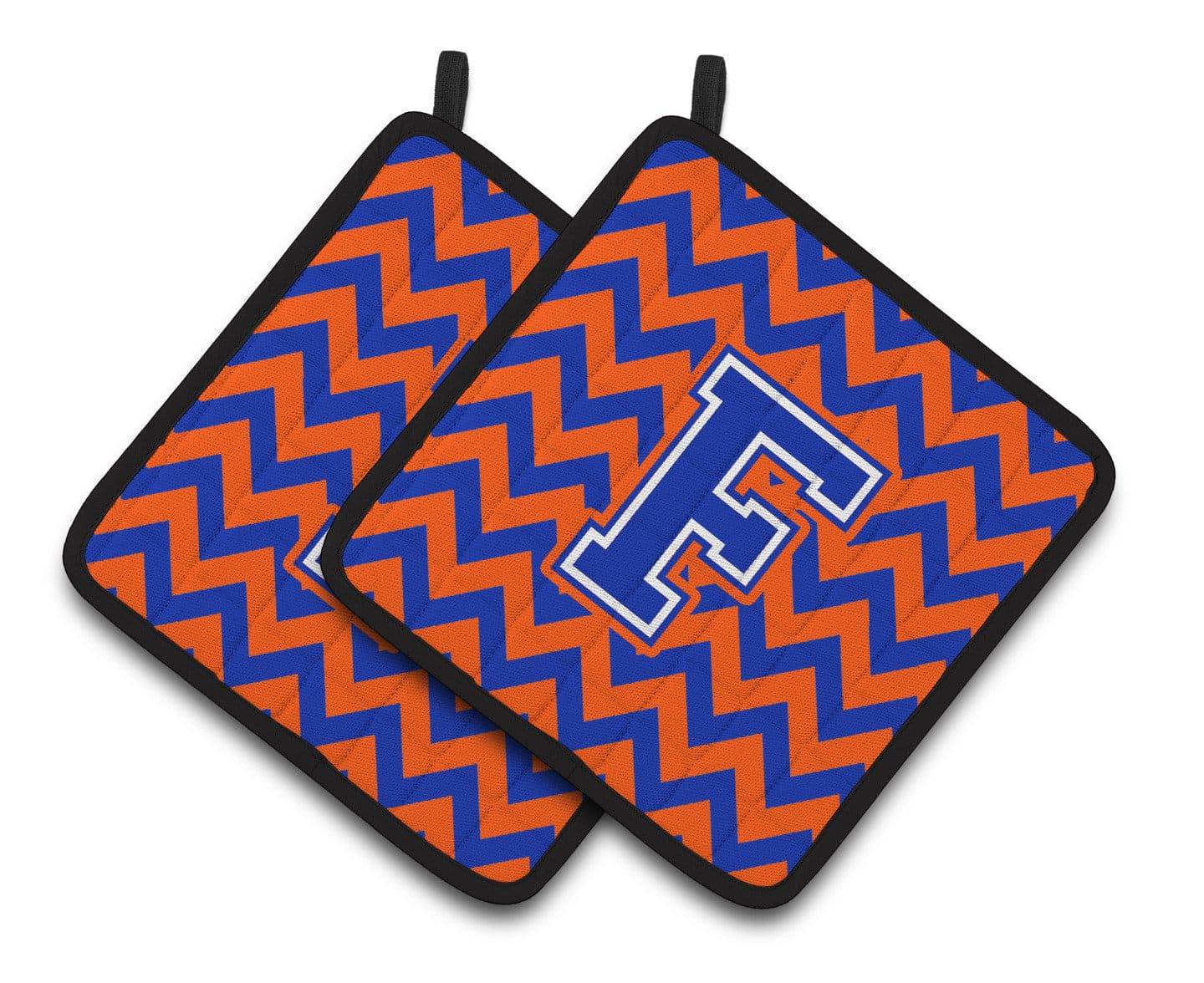 Letter F Chevron Orange and Blue Pair of Pot Holders CJ1044-FPTHD - the-store.com